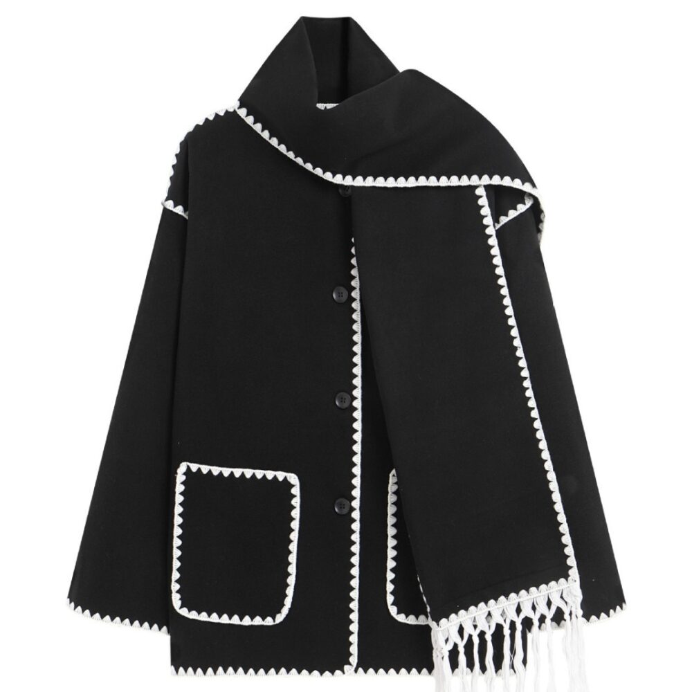 Woolen Coat Thick Loose With Scarf - EverVibe - Image 5