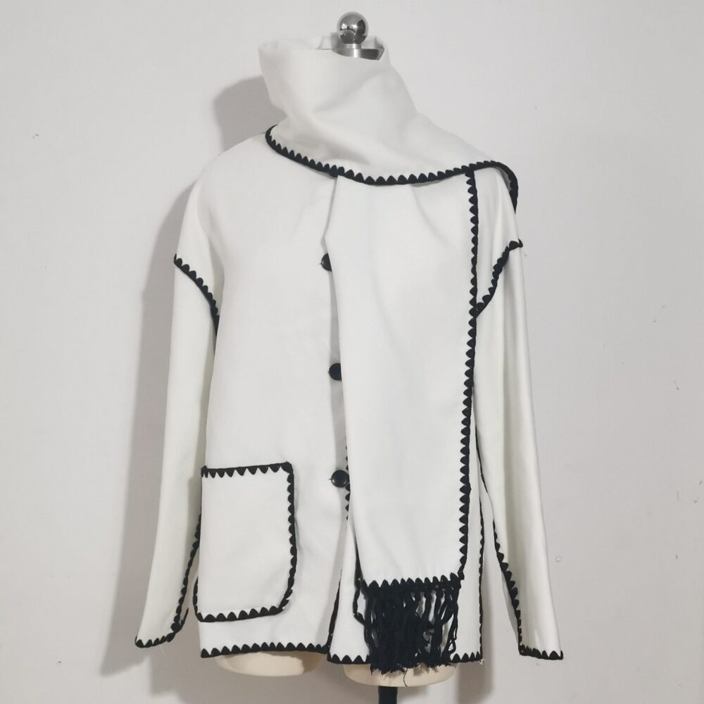 Woolen Coat Thick Loose With Scarf - EverVibe - Image 6