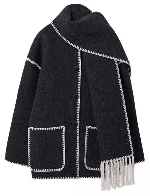 Woolen Coat Thick Loose With Scarf - EverVibe