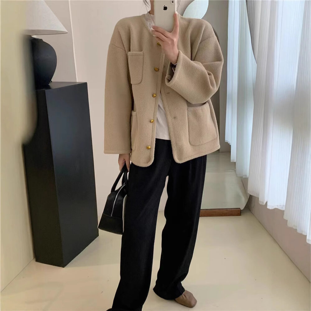 Round Neck Solid Color Top Coat - EverVibe - Image 5