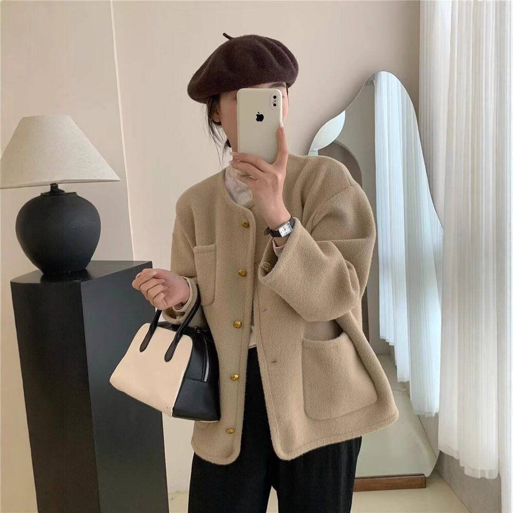 Round Neck Solid Color Top Coat - EverVibe - Image 8