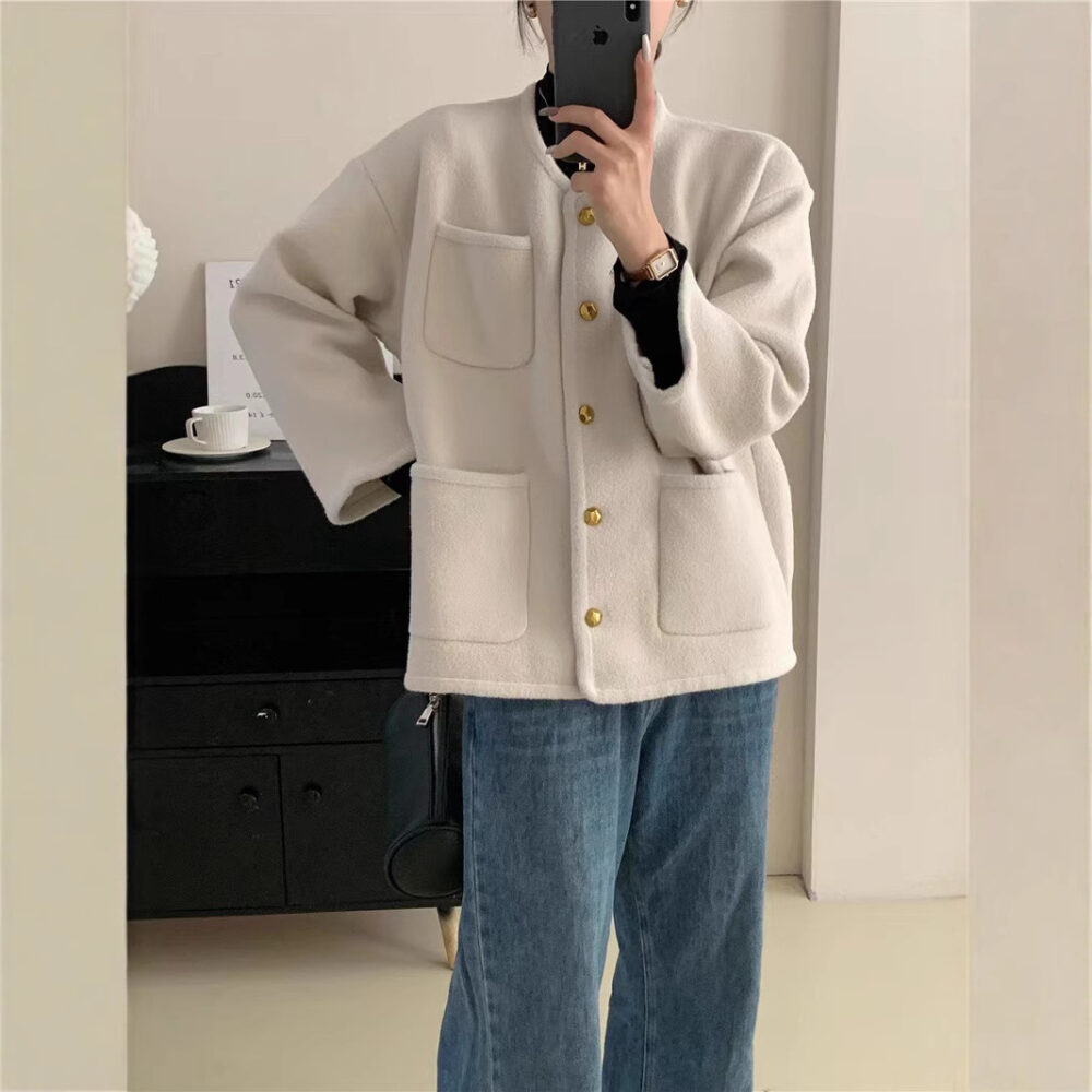 Round Neck Solid Color Top Coat - EverVibe - Image 3