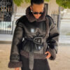 PU Belt Waist Belt Fur Jacket - EverVibe - Image 6