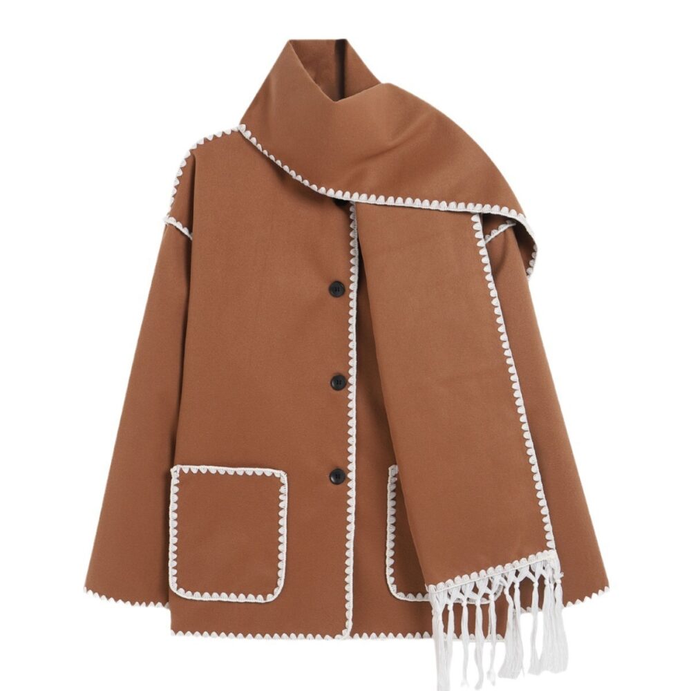 Woolen Coat Thick Loose With Scarf - EverVibe - Image 8