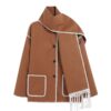 Woolen Coat Thick Loose With Scarf - EverVibe - Image 8