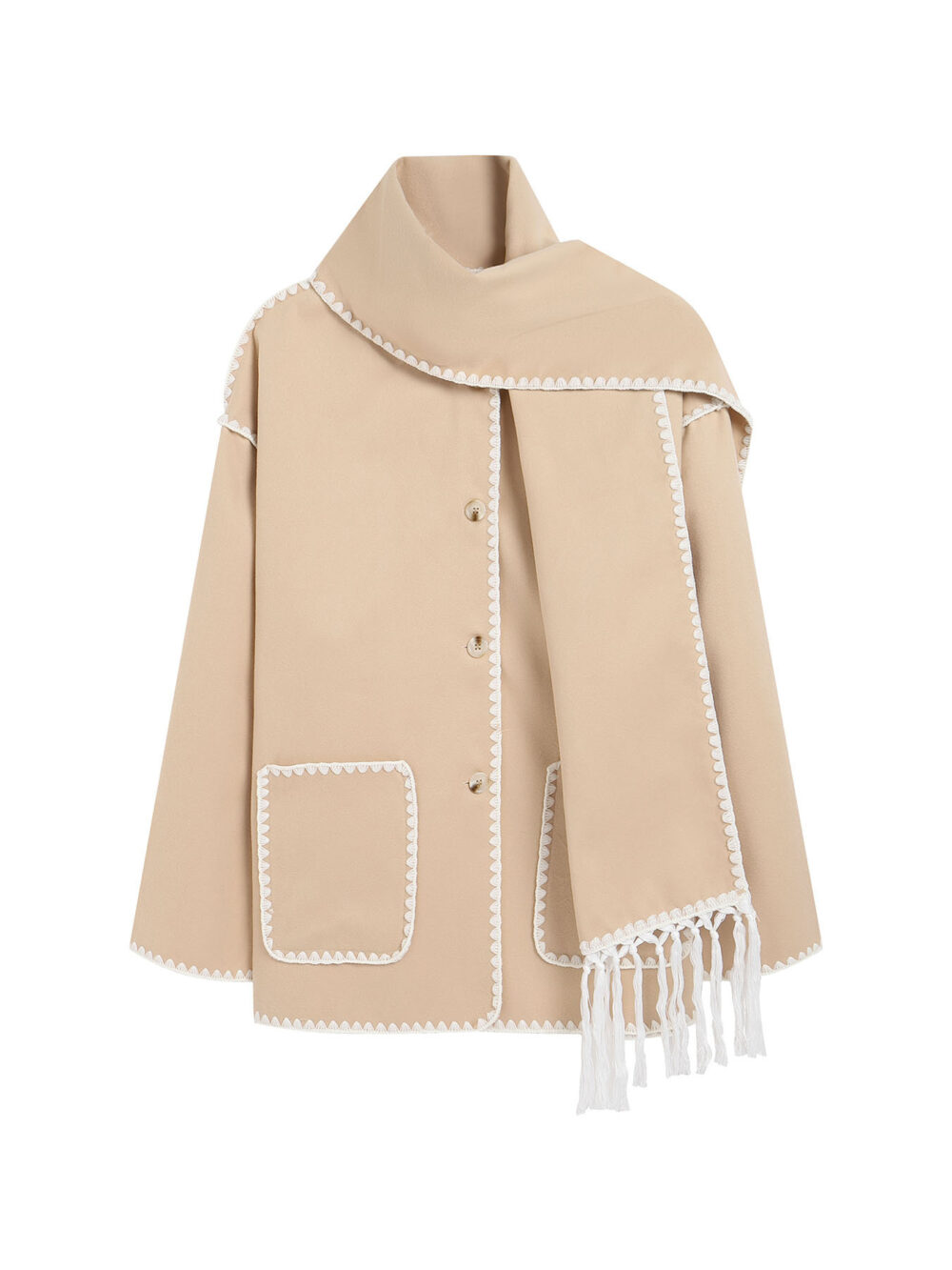 Woolen Coat Thick Loose With Scarf - EverVibe - Image 10
